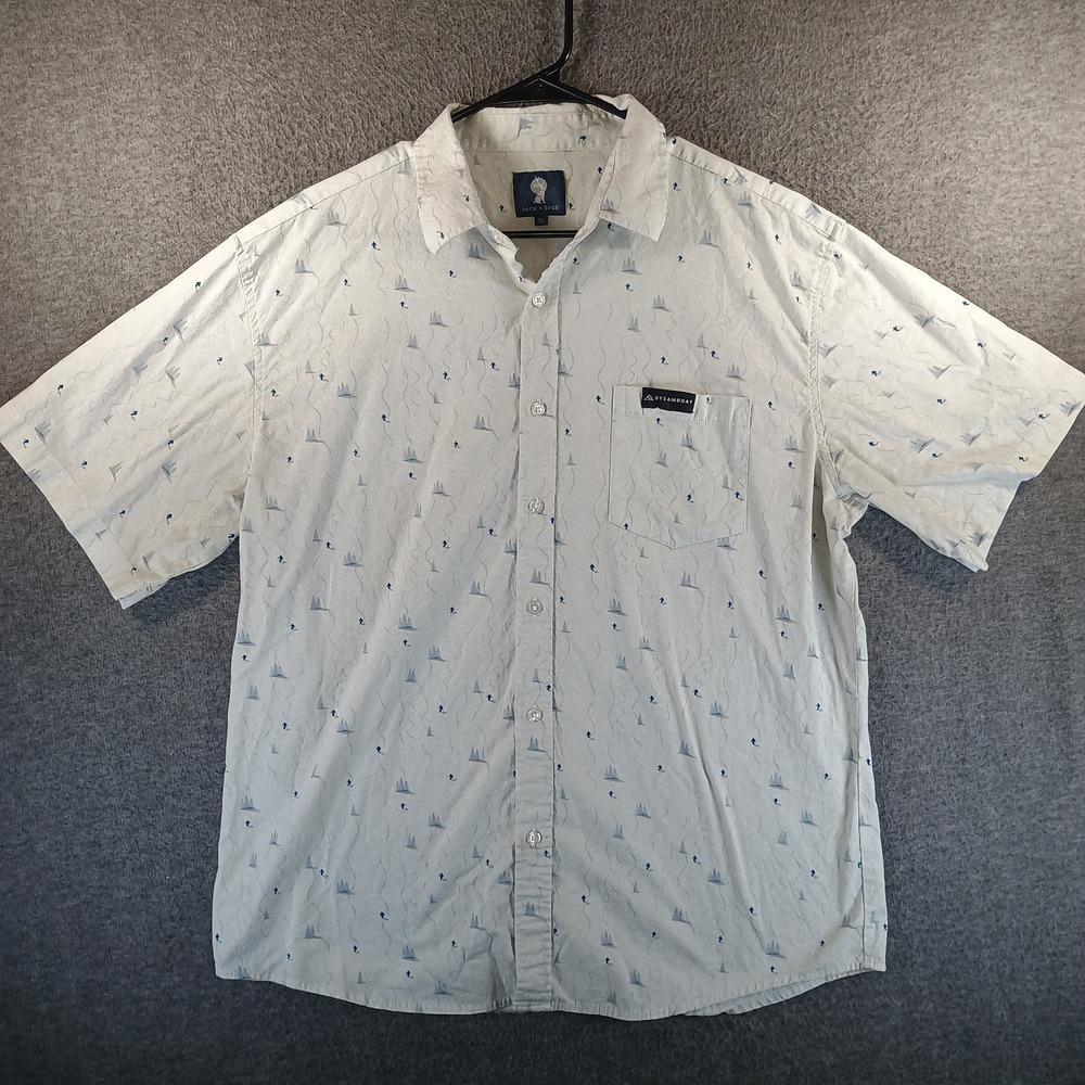 Jack + Sage Steamboat Shirt Mens XL Mountains Skiing Short Sleeve Pocket White